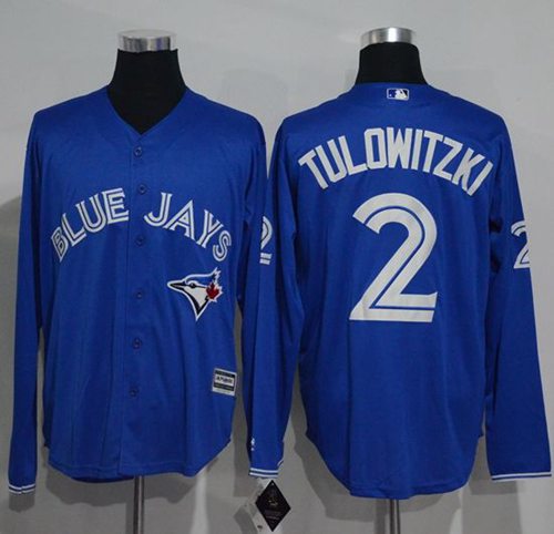 Blue Jays #2 Troy Tulowitzki Blue New Cool Base Long Sleeve Stitched MLB Jersey
